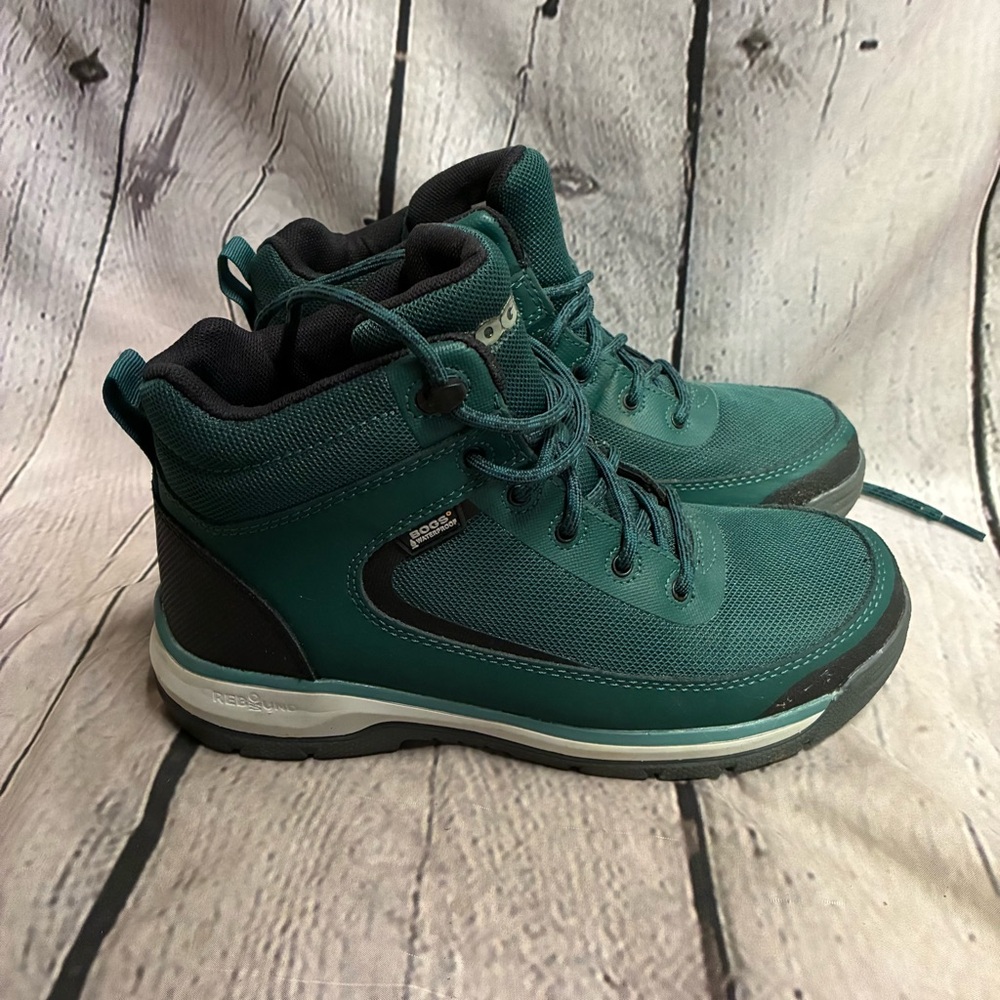 BOGS WOMEN'S EMERALD GREEN SHALE MID SOFT‎ TOE WATERPROOF WORK BOOTS SZ 7.5 GUC